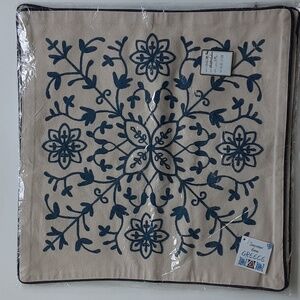 Navy Tan Pillow Covers 18" x 18" Set of 2 Machine Embroidery Souvenir Greece NWT